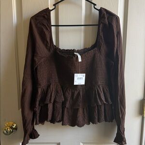 American Eagle Outfitters Brown Ruffled Blouse